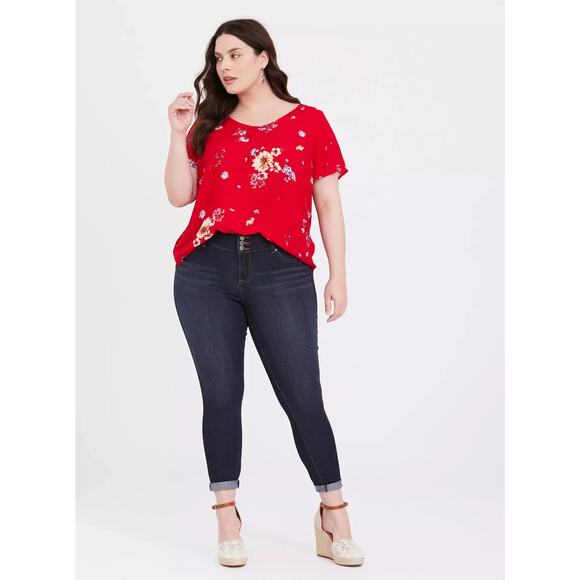 ✨2/$20 Torrid Abbey Gauze Button Back Blouse Floral Red Top Size 0 Large 12 - Picture 9 of 9